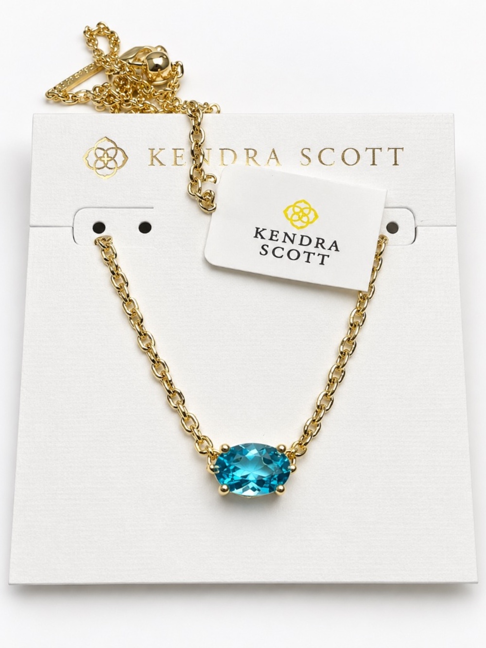Kendra Scott Cailin Gold Aqua Crystal Pendant Necklace NWT